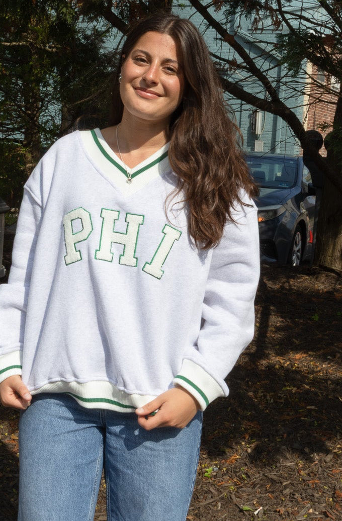 Philly Football PHI Chenille Patch V Neck Sweatshirt