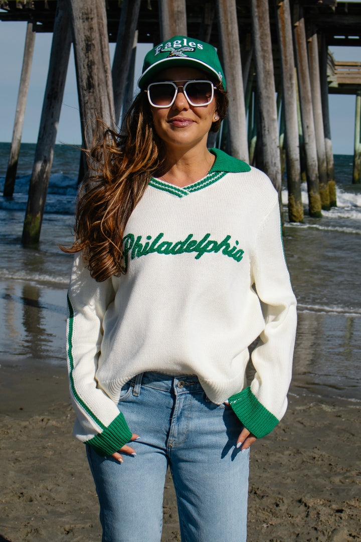 Philadelphia Football Chenille Collared Sweater