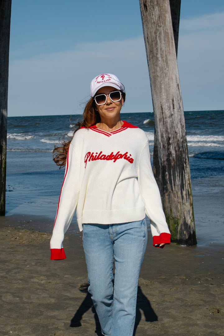Philadelphia Baseball Chenille Collared Sweater