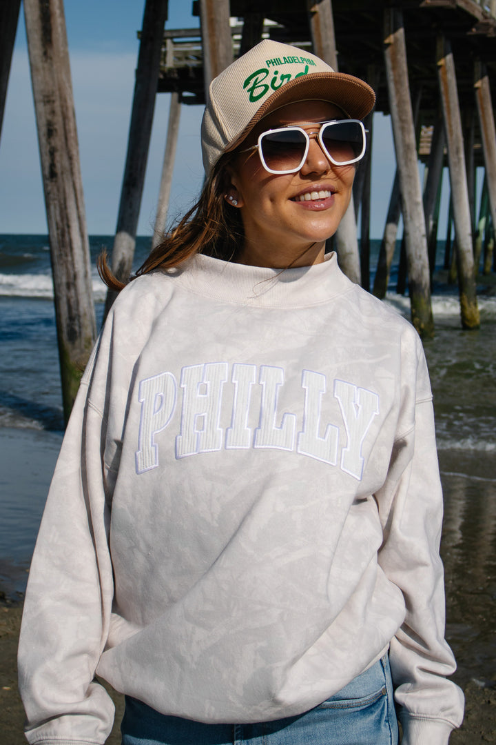 Philly Football Beige Camo Corduroy Patch Mock Neck