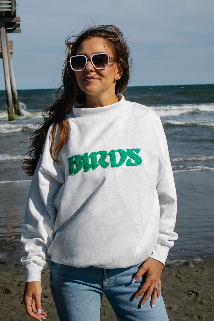 Philly Football Whiteout Chenille Birds Mock Neck