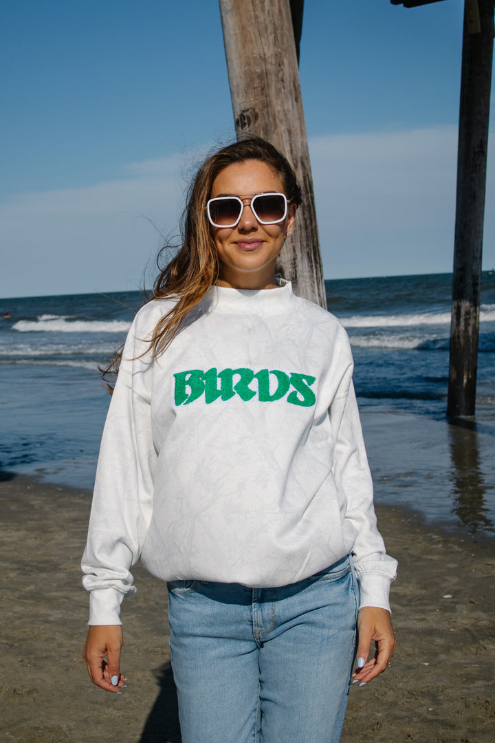 Philly Football Whiteout Chenille Birds Mock Neck