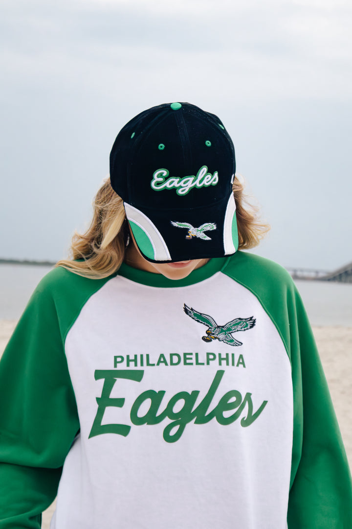 Women Philadelphia Eagles Historic Black Velvet Denim Script MVP Hat