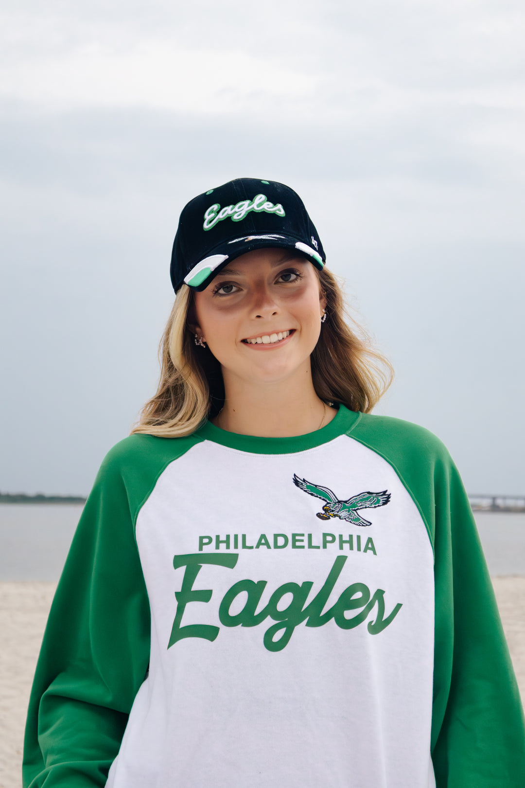 Women Philadelphia Eagles Historic Black Velvet Denim Script MVP Hat