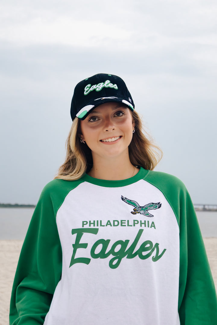 Women Philadelphia Eagles Historic Black Velvet Denim Script MVP Hat