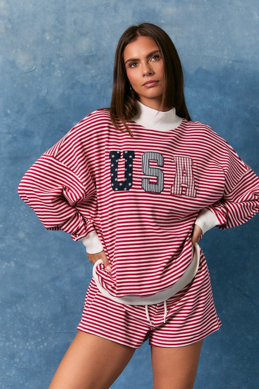 USA Polka Dot Stripes Mock Neck Sweatshirt