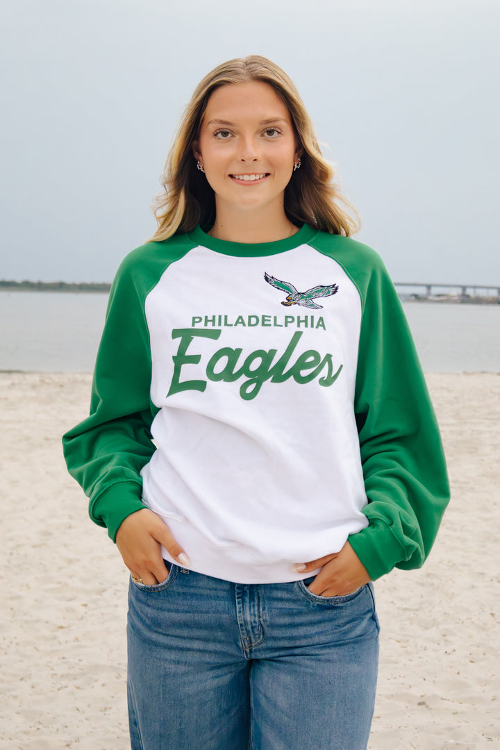 Philadelphia Eagles White/Kelly Green Head Coach Lightweight Raglan Sweatshirt