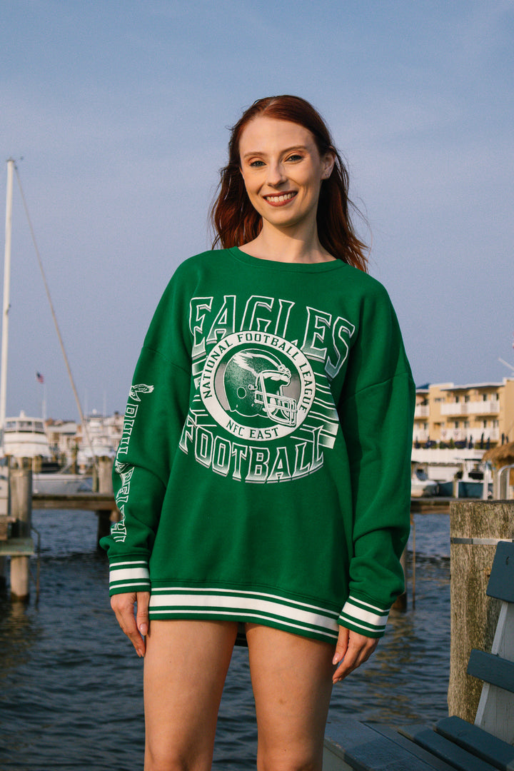 Philadelphia Eagles Kelly Green Striped Rib Crewneck Sweatshirt