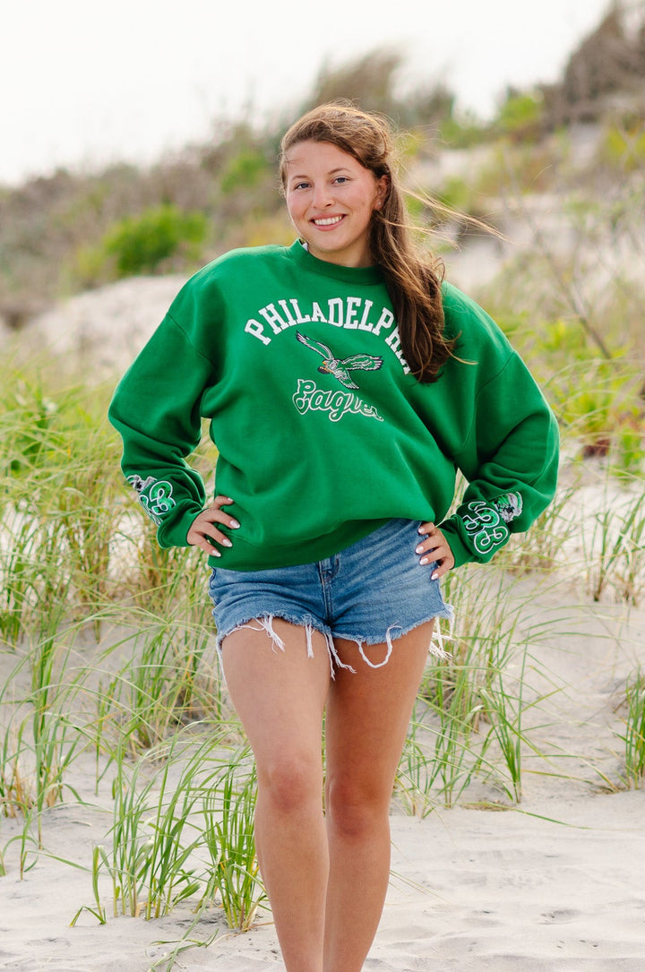 Philadelphia Eagles Kelly Bling Crew Sweatshirt