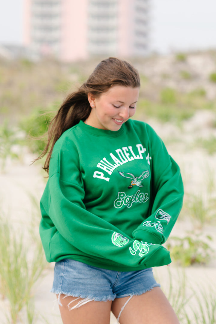 Philadelphia Eagles Kelly Bling Crew Sweatshirt