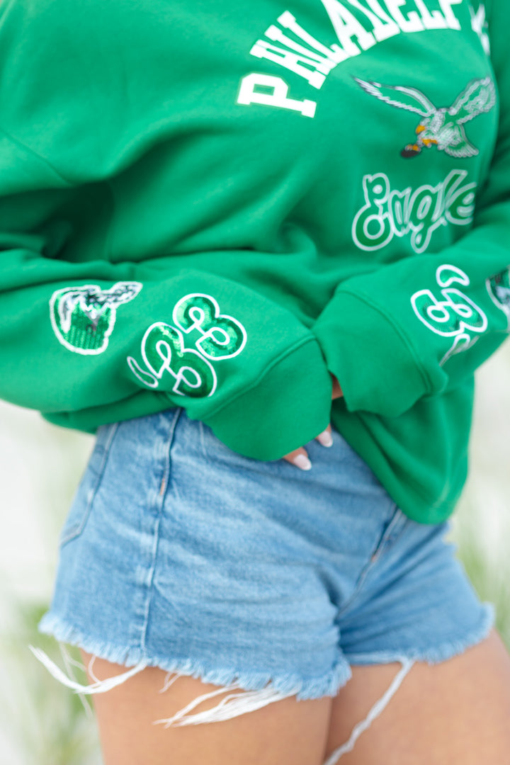 Philadelphia Eagles Kelly Bling Crew Sweatshirt