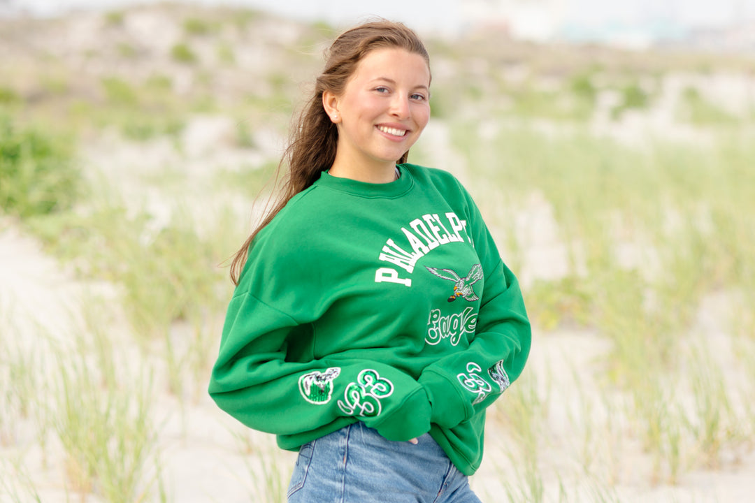 Philadelphia Eagles Kelly Bling Crew Sweatshirt