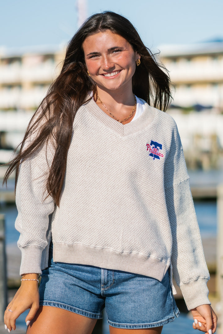 Philadelphia Phillies V Neck Lightweight Sweater