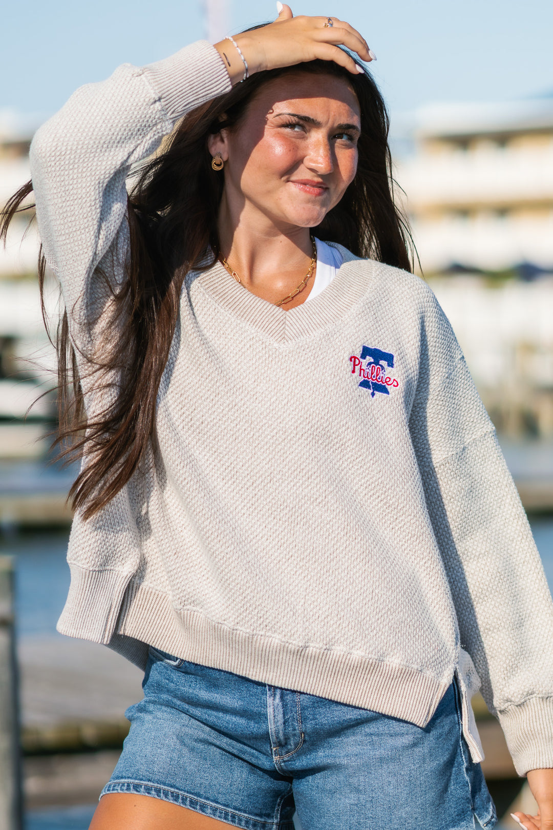 Philadelphia Phillies V Neck Lightweight Sweater