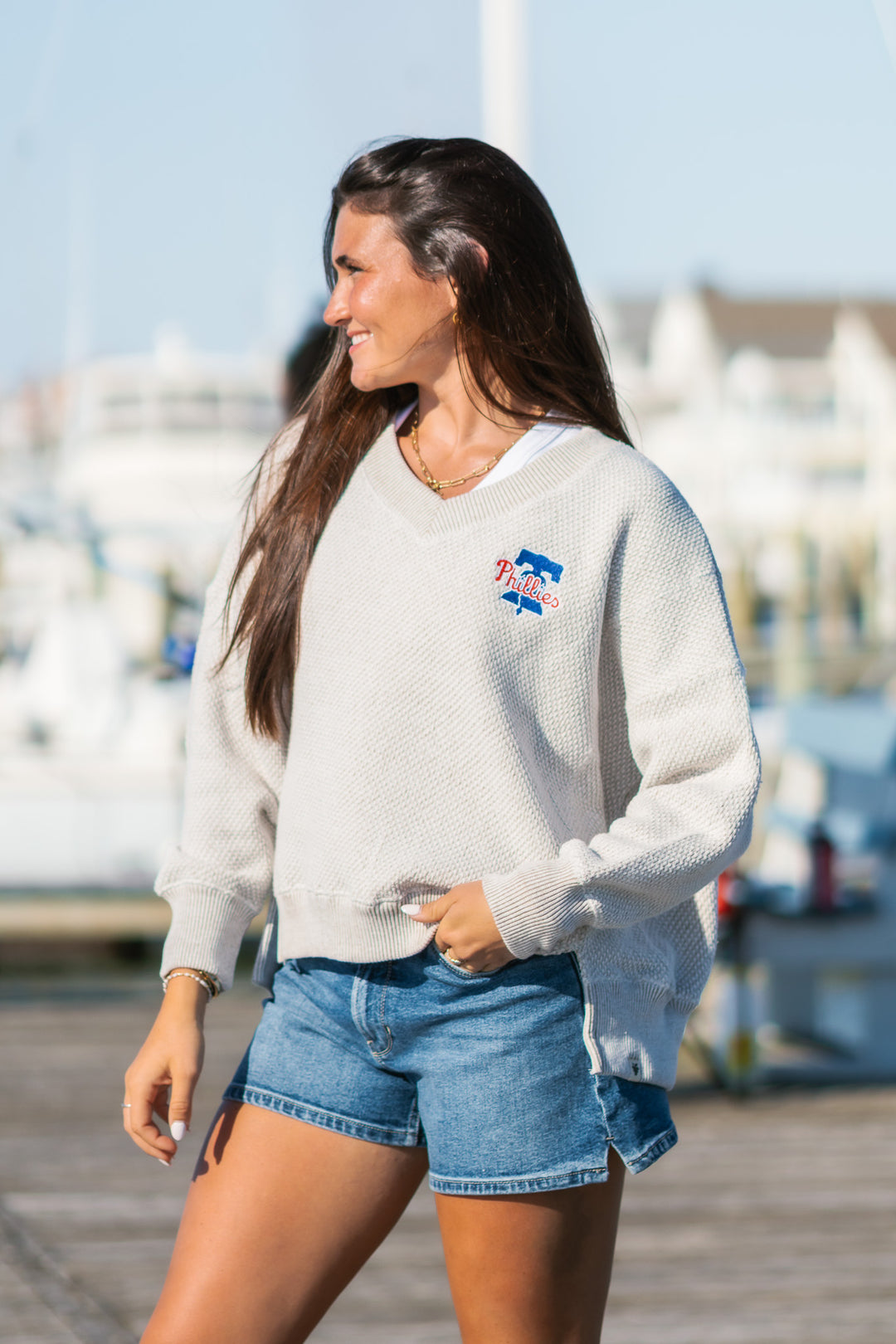Philadelphia Phillies V Neck Lightweight Sweater
