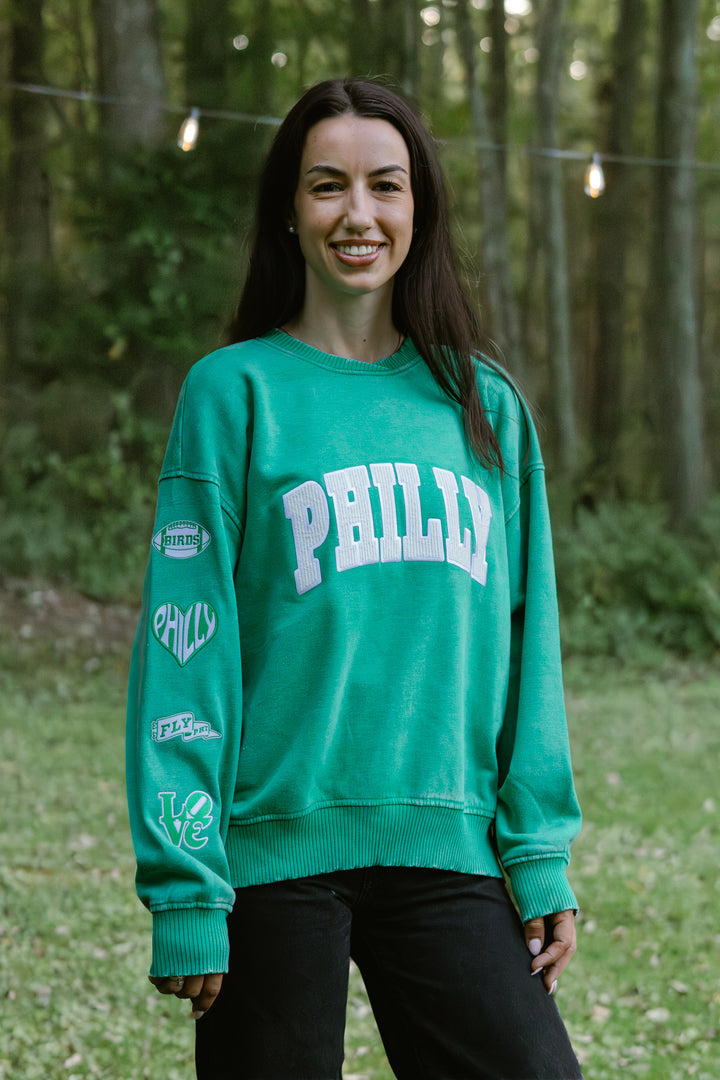 Philly Football Corded Multi Patch Kelly Sweatshirt