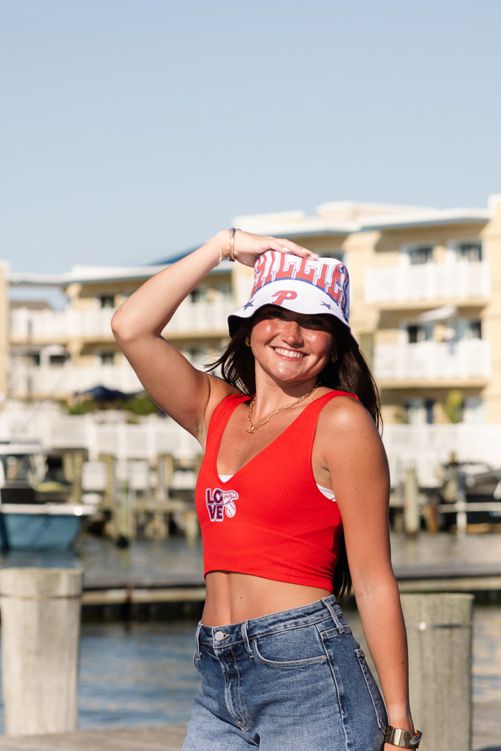 Philly Red Patch Ribbed Plunge One Size V Neck Tank