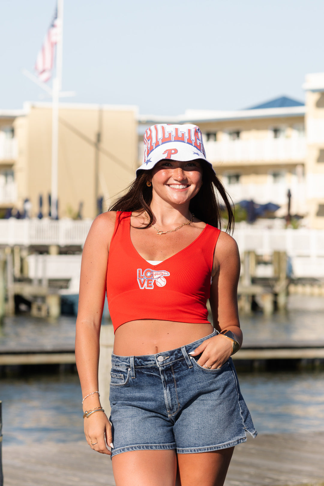 Philly Red Patch Ribbed Plunge One Size V Neck Tank