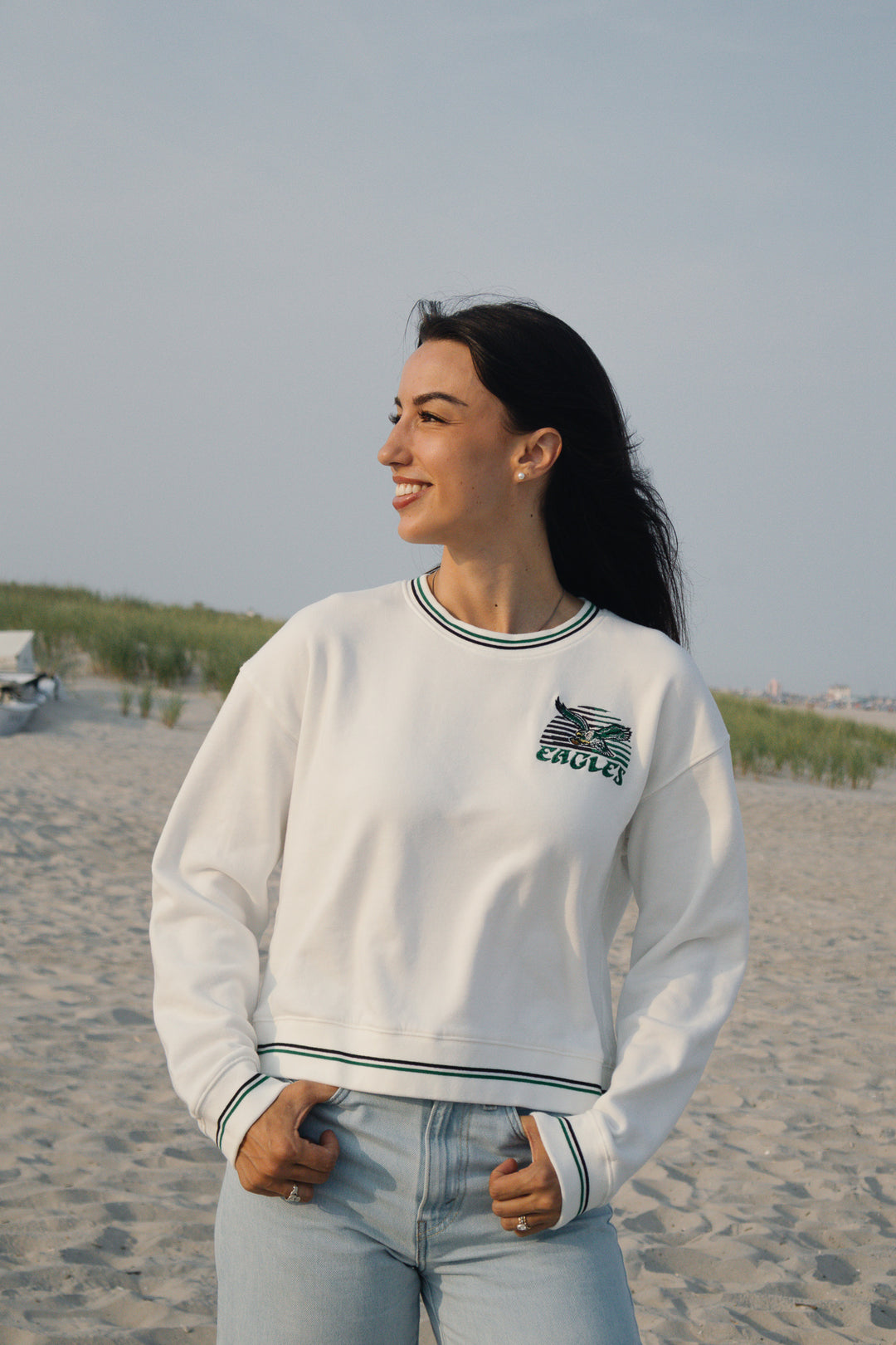 Philadelphia Eagles Crop Striped Rib Sweatshirt