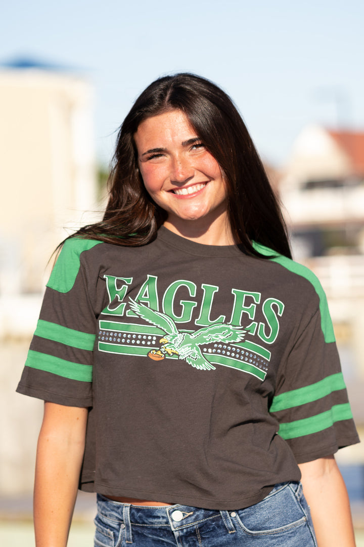 Philadelphia Eagles Bling Striped Crop Tee