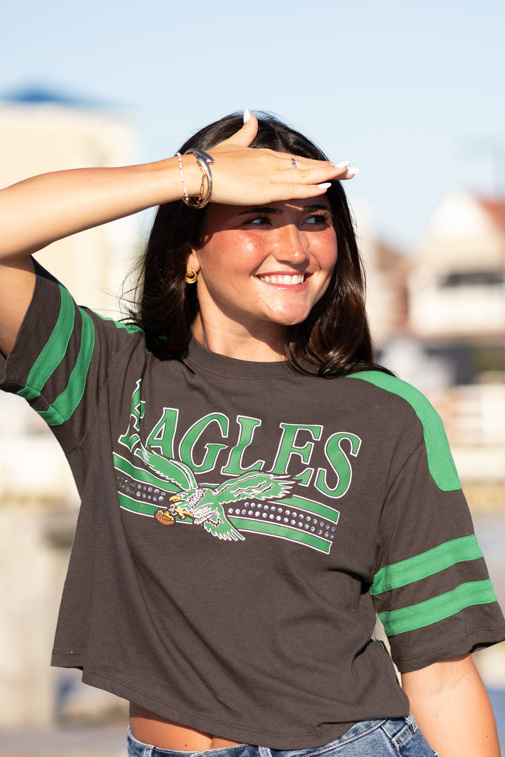 Philadelphia Eagles Bling Striped Crop Tee