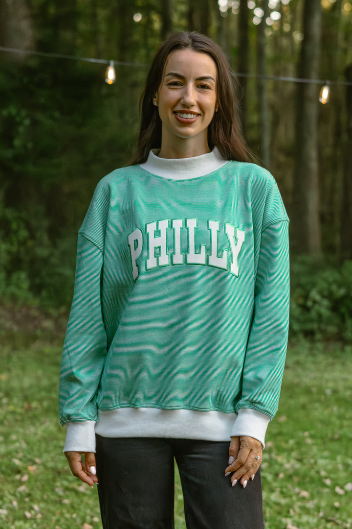 Philly Football Striped Mock Neck Sweatshirt