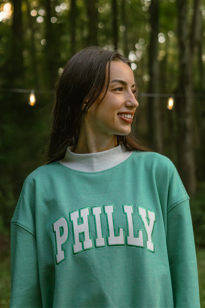 Philly Football Striped Mock Neck Sweatshirt