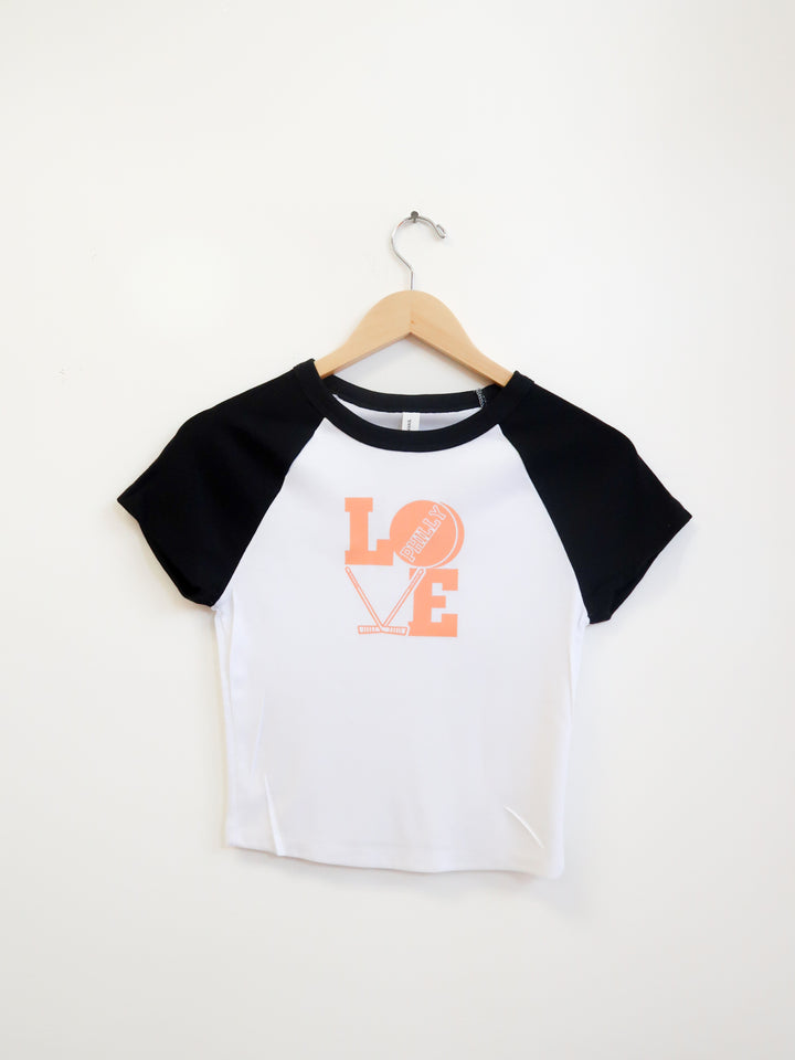 Philly Hockey Peach Love Fitted Crop Baby Tee