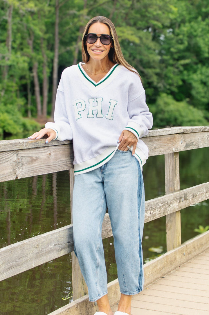 Philly Football PHI Chenille Patch V Neck Sweatshirt
