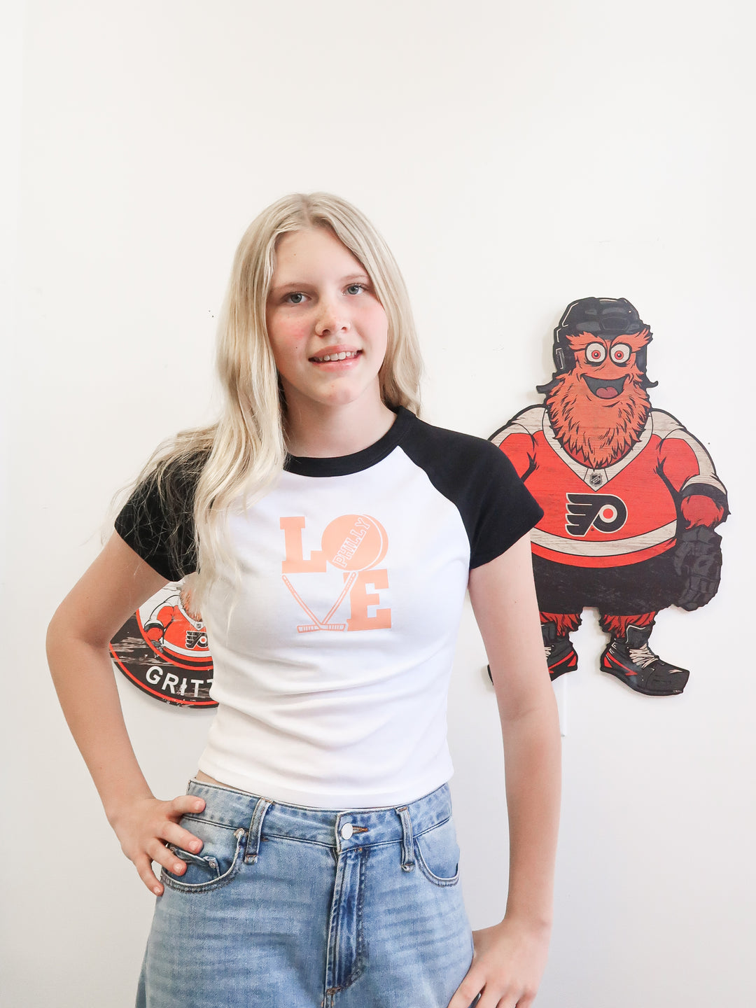 Philly Hockey Peach Love Fitted Crop Baby Tee