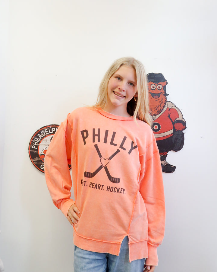 Philly Sticks Heart Washed  French Terry Sweatshirt