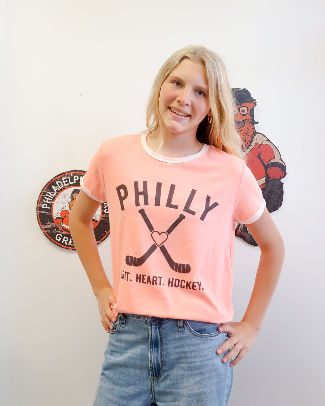 Philly Hockey Coral Ringer Tee