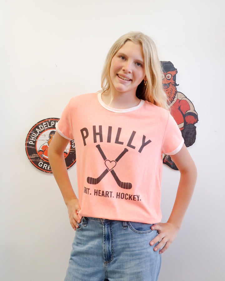 Philly Hockey Coral Ringer Tee