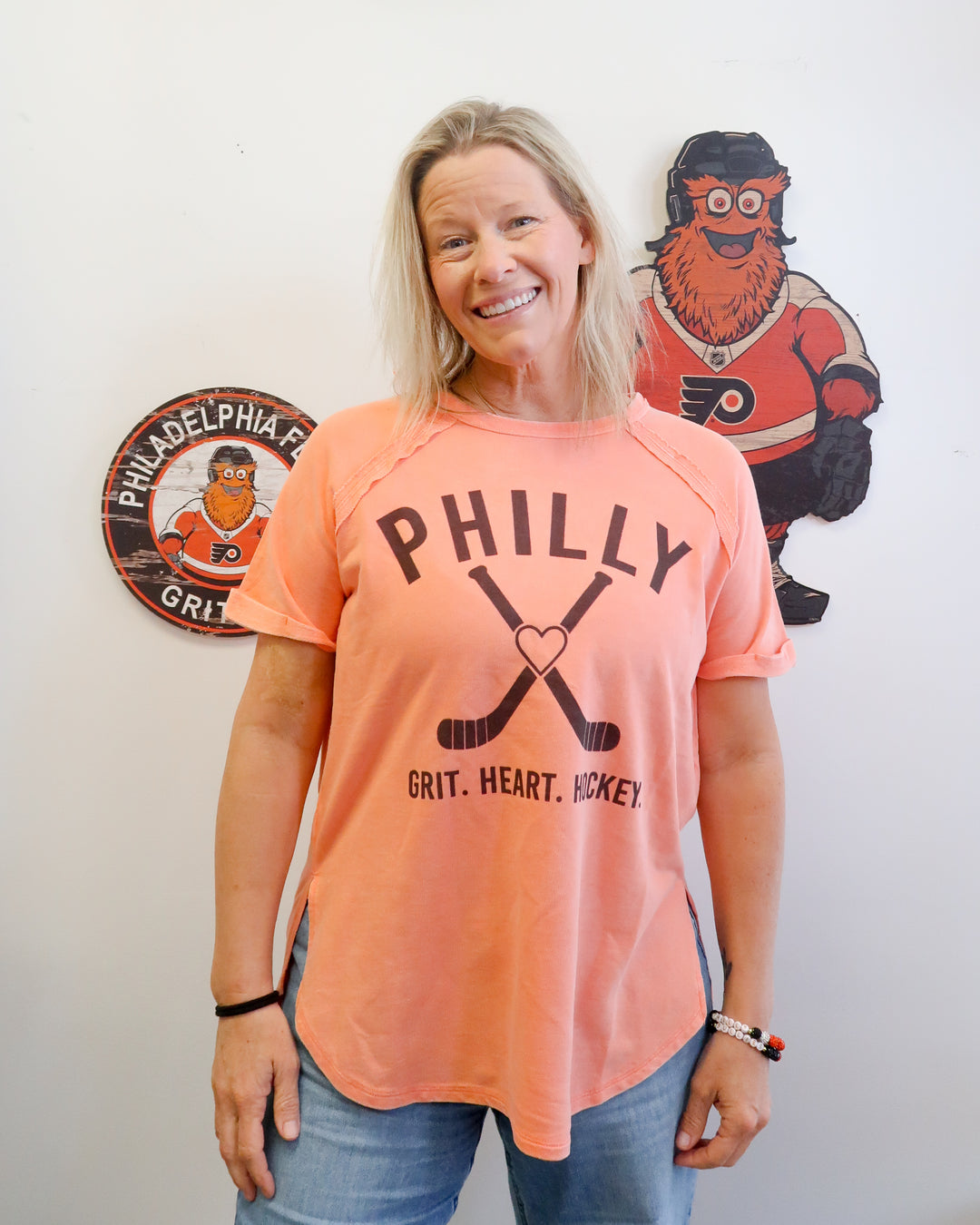 Philly Sticks Heart Washed French Terry Shirt