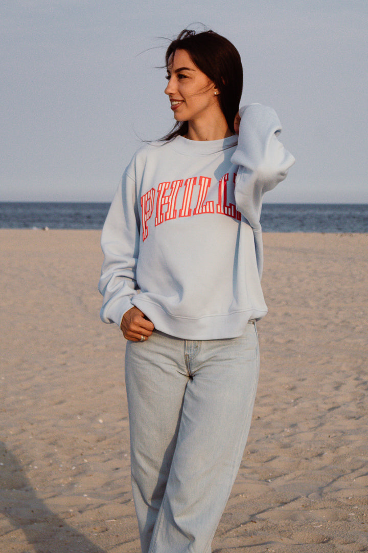 Philly Baseball Oversized Light Blue Striped Puff Mock Neck Sweatshirt
