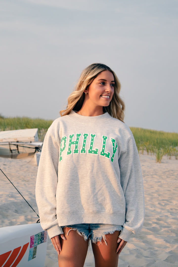 Philly Football Oversized Gray Polka Dot Puff Mock Neck Sweatshirt