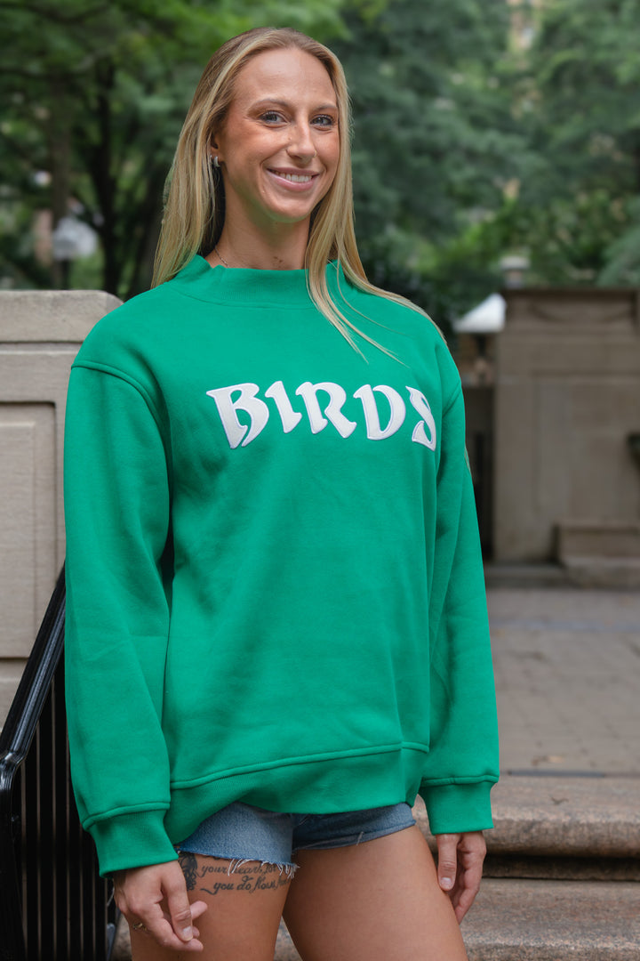 Philly Retro Birds Kelly Pocket Mock Neck Sweatshirt