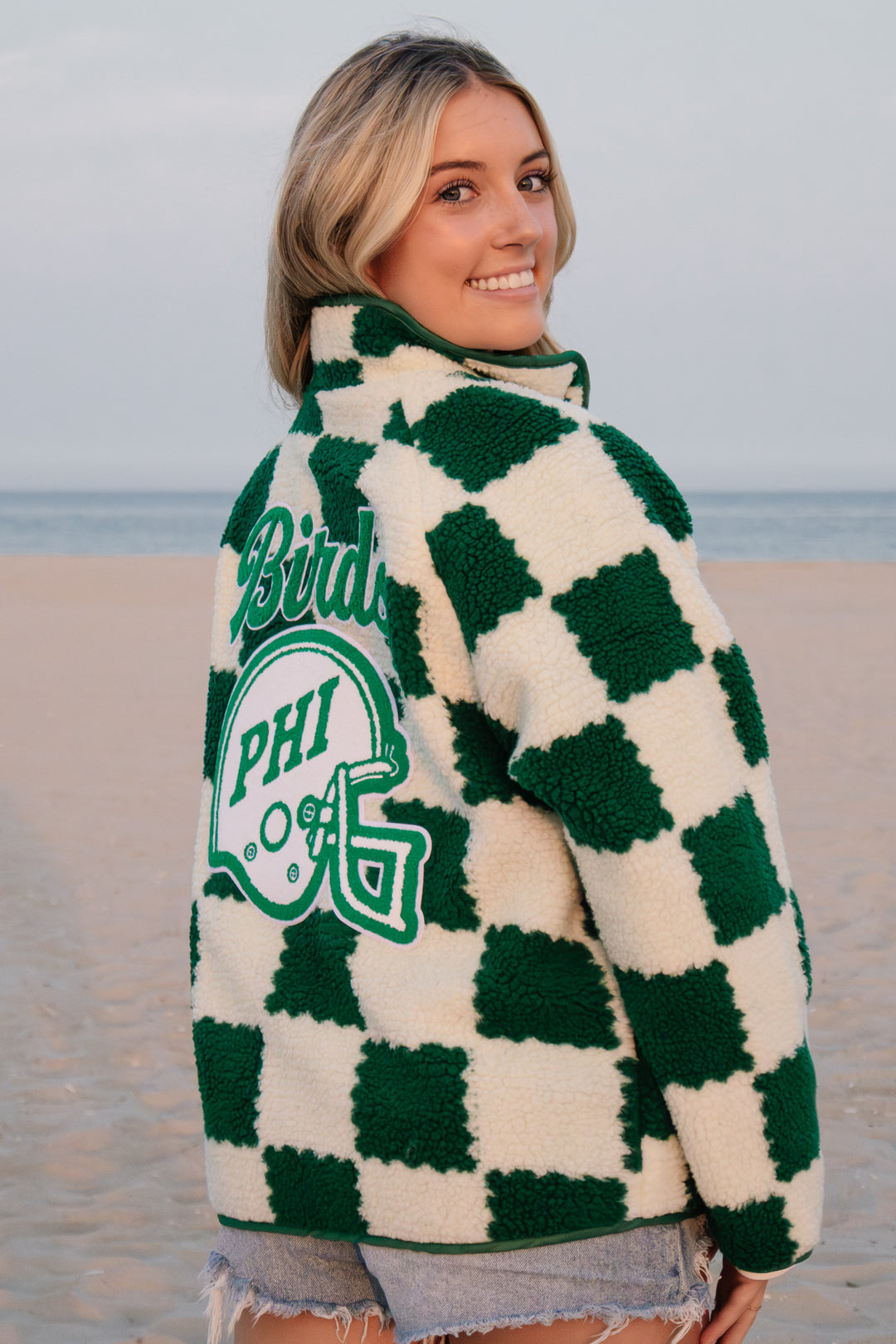Philly Football Checkered Sherpa Snap Down Jacket