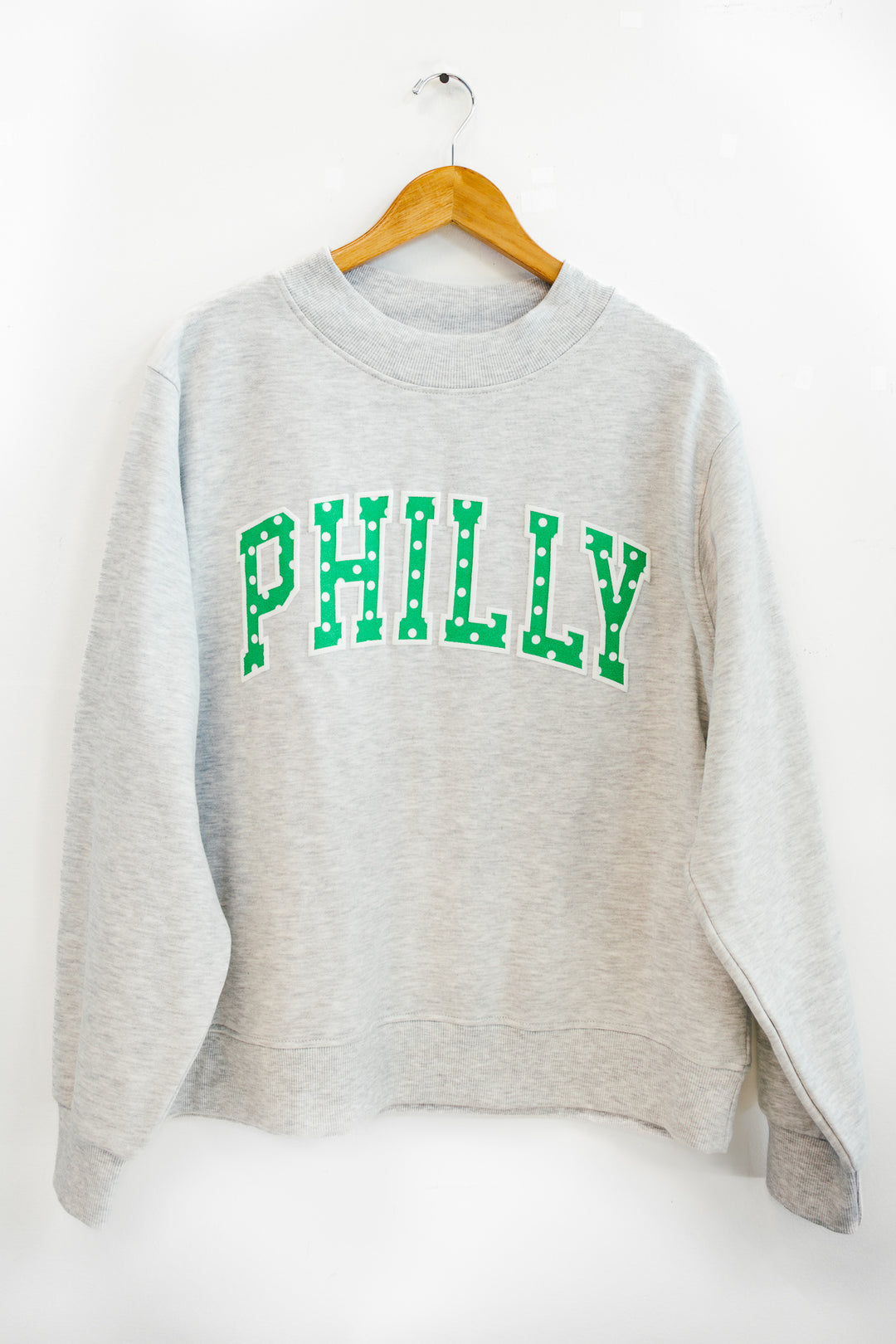 Philly Football Oversized Gray Polka Dot Puff Mock Neck Sweatshirt
