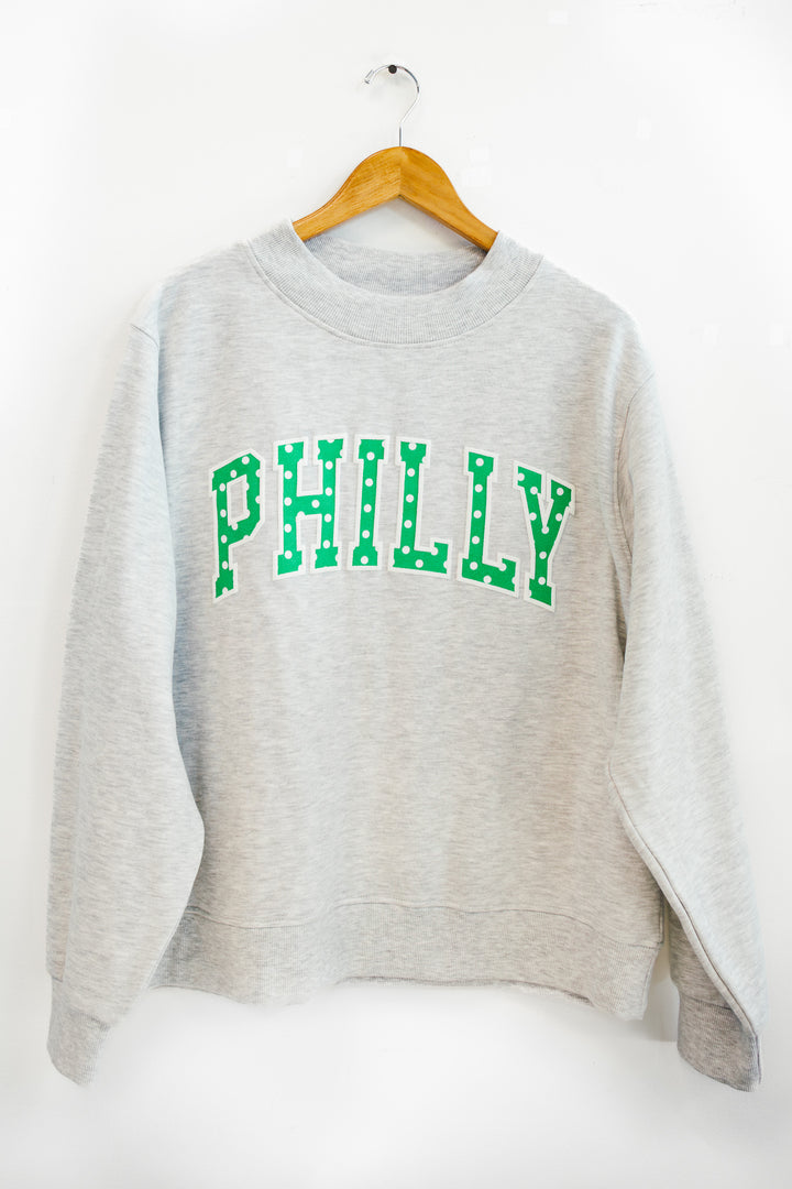 Philly Football Oversized Gray Polka Dot Puff Mock Neck Sweatshirt