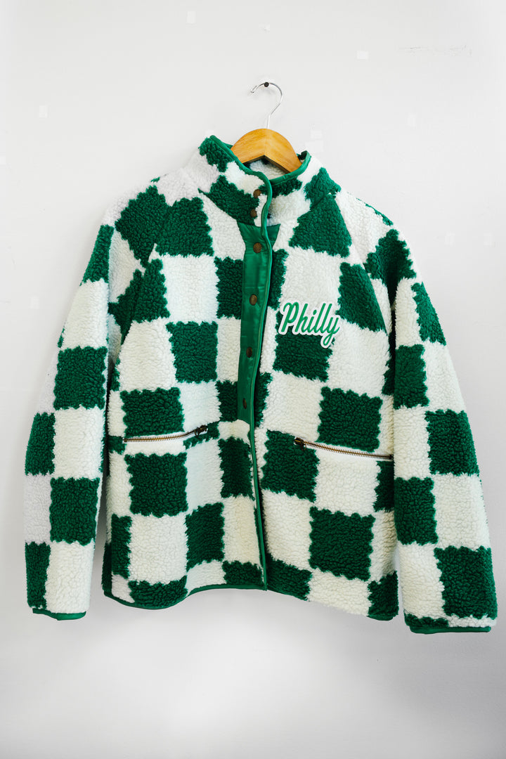 Philly Football Checkered Sherpa Snap Down Jacket