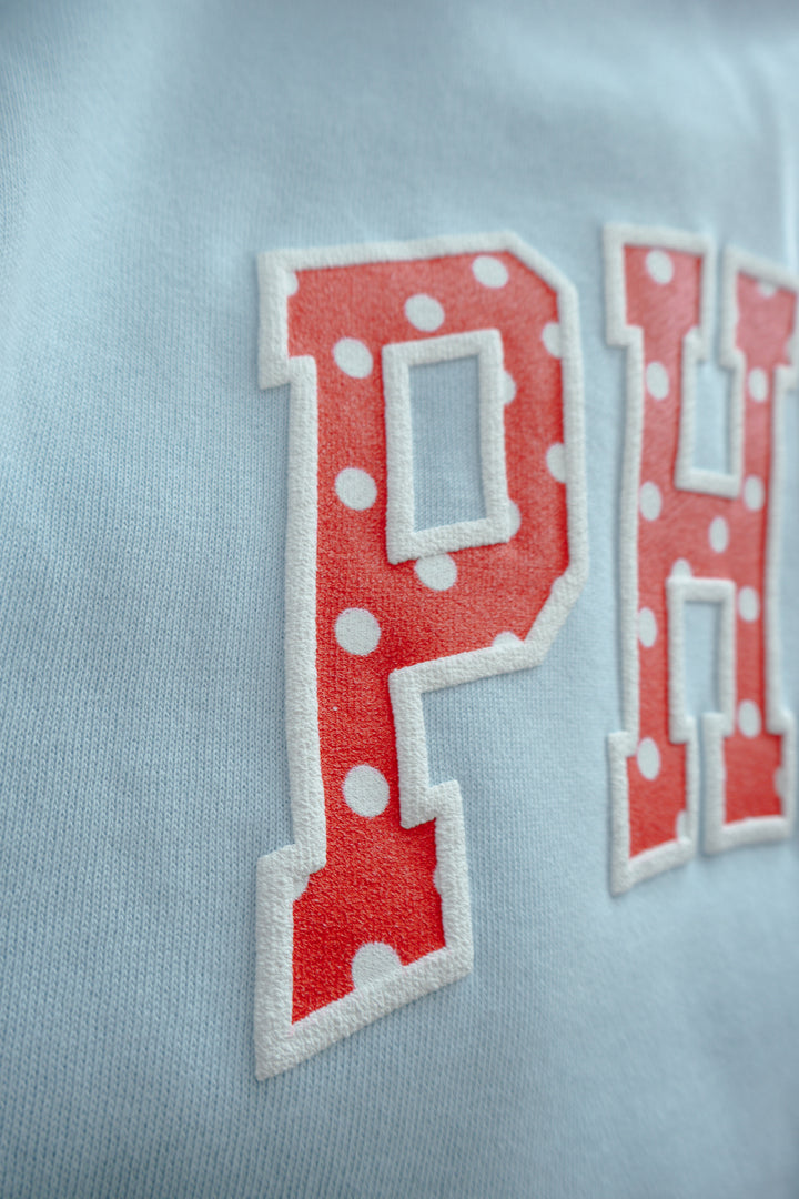 Philly Baseball Oversized Light Blue Polka Dot Puff Mock Neck Sweatshirt