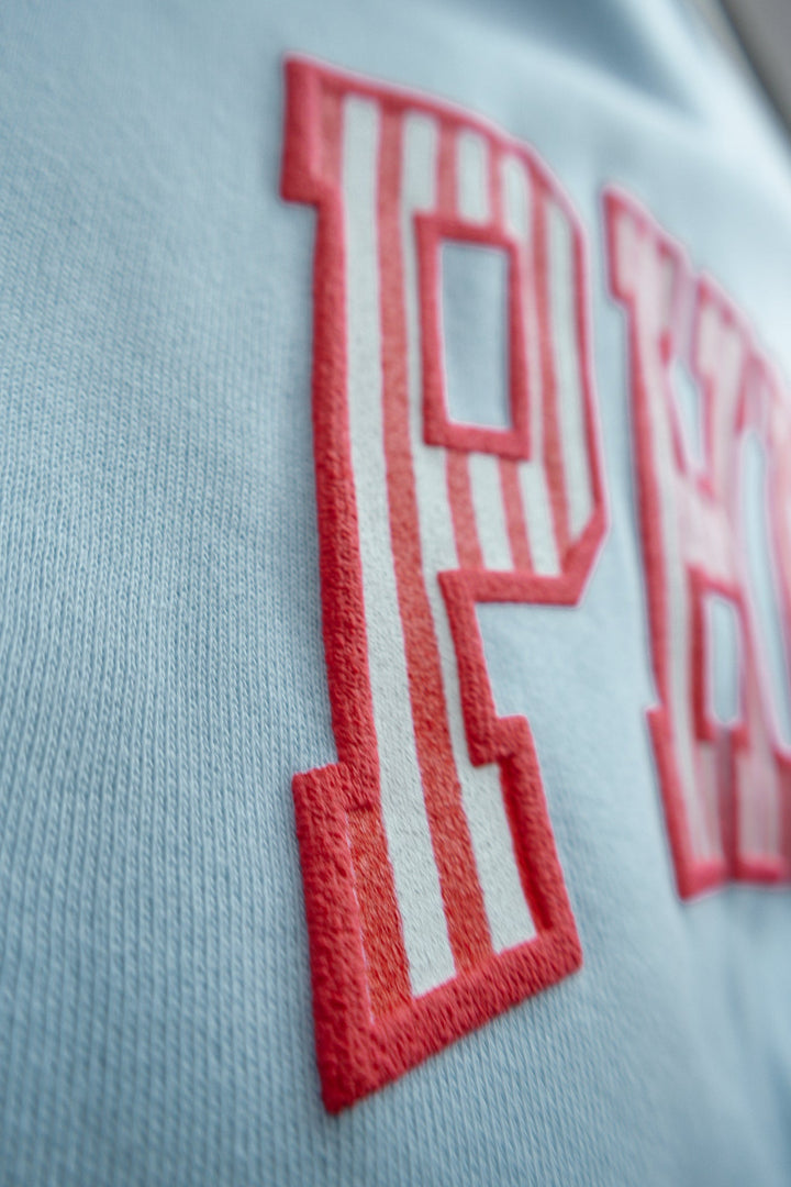 Philly Baseball Oversized Light Blue Striped Puff Mock Neck Sweatshirt