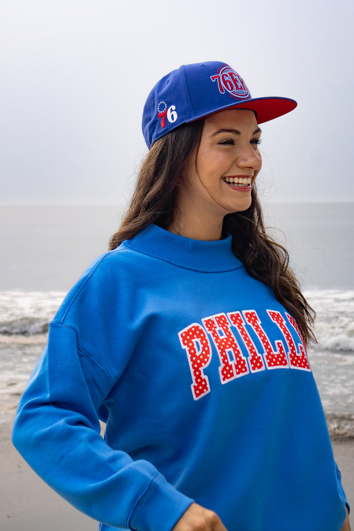 Philly Royal Polkadot Patch Washed Mock Neck Sweatshirt