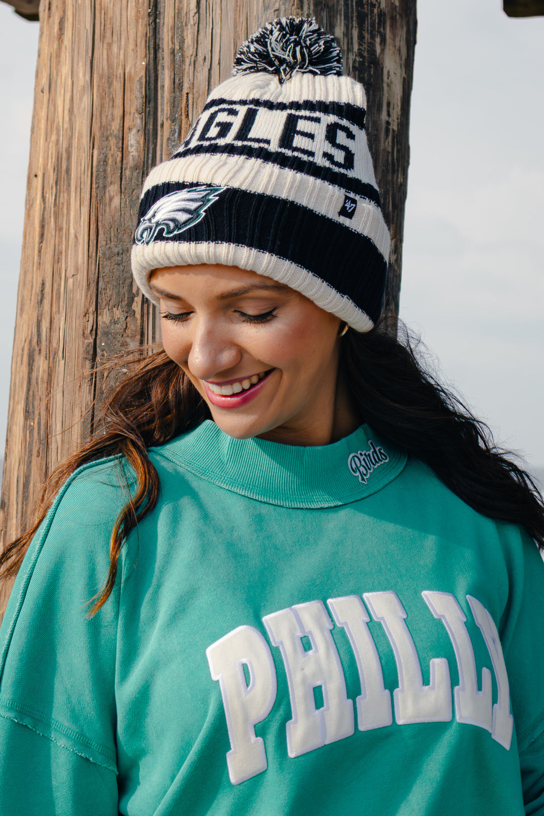 Philadelphia Eagles Natural Bering Cuff Knit w/ Pom