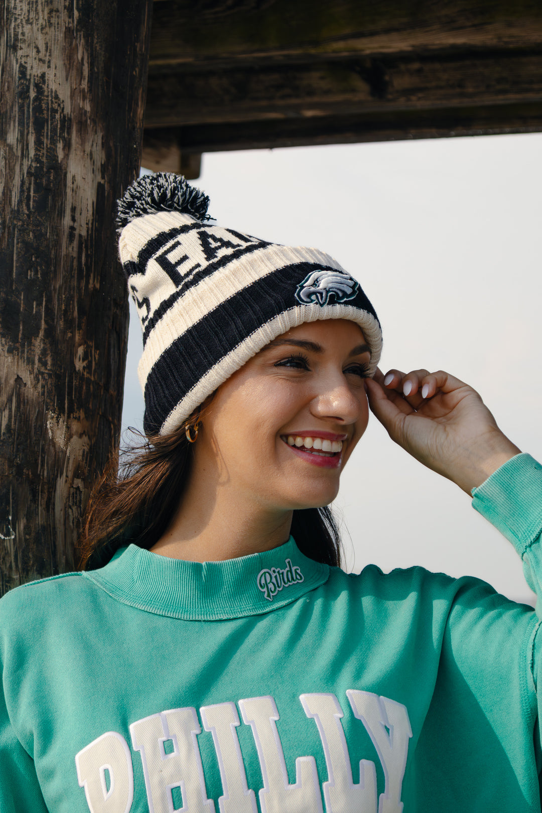Philadelphia Eagles Natural Bering Cuff Knit w/ Pom