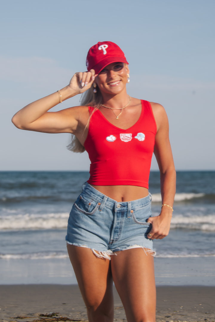 Philly Red Patch Ribbed One Size V Neck Tank