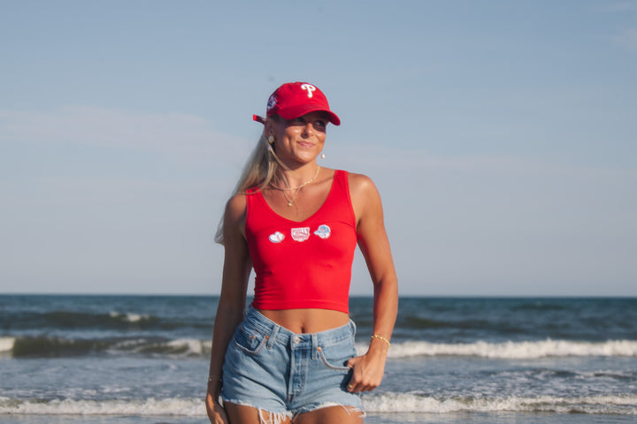 Philly Red Patch Ribbed One Size V Neck Tank