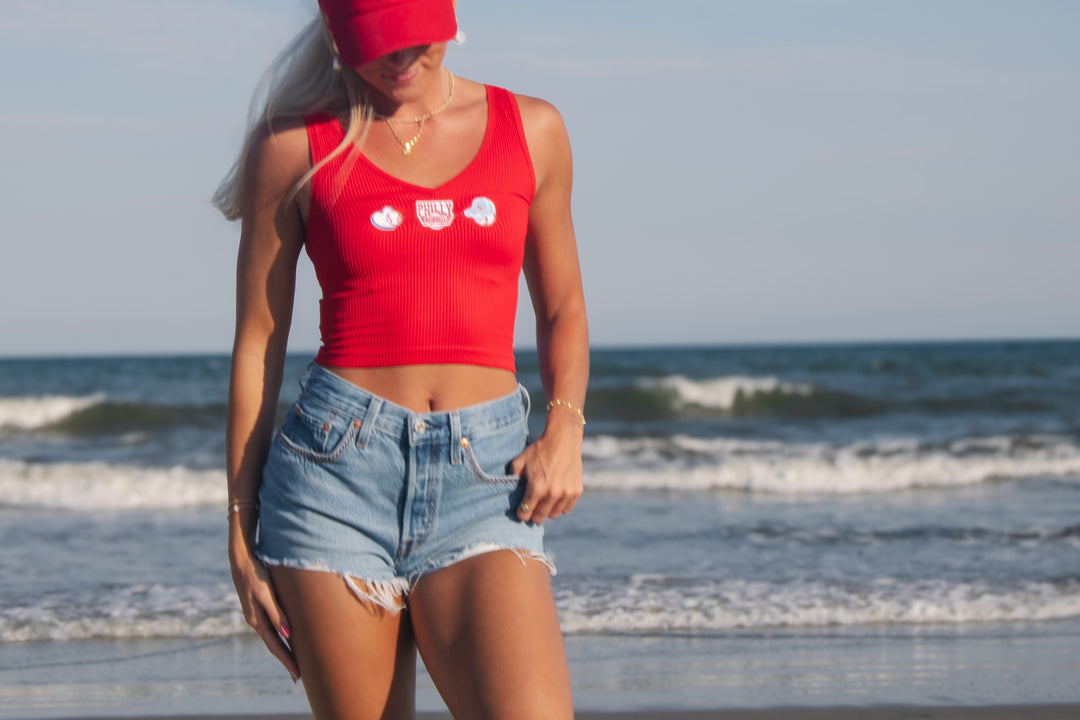 Philly Red Patch Ribbed One Size V Neck Tank