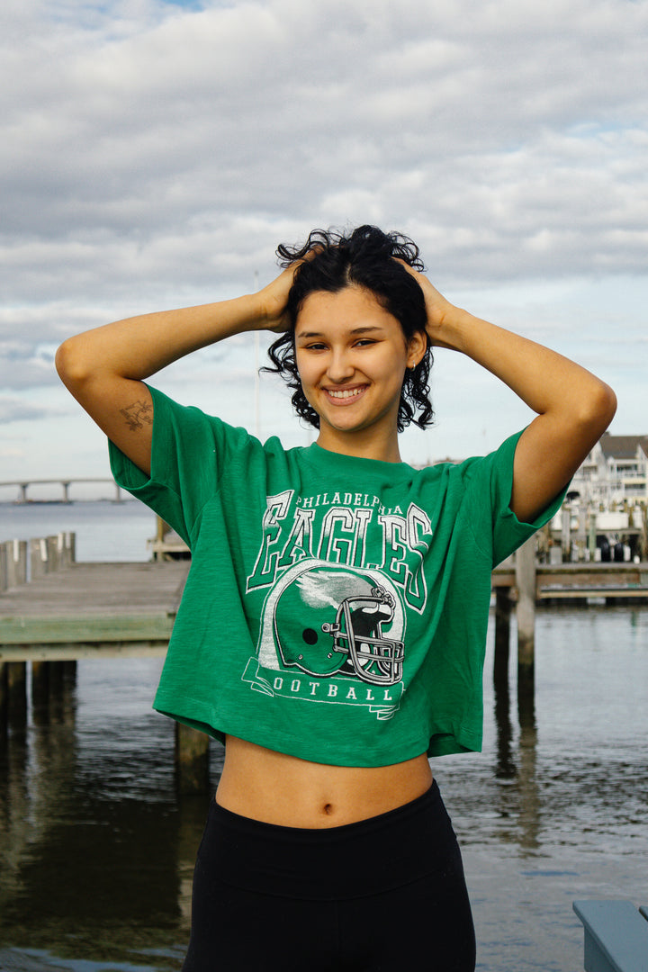 Philadelphia Eagles Helmet Kelly Green Crop Tee